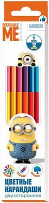 Карандаши цветные двухсторонние Despicable Me © Universal Studios 6 шт. 12 цветов Перо