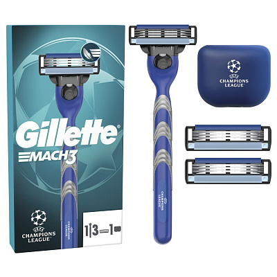 Станок для гоління GILLETTE MACH3 з 3 змінними картриджами + чохол 1 шт.