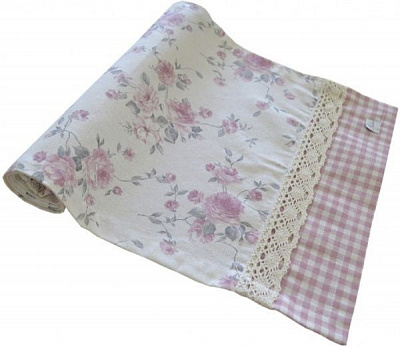 Дорожка на стол Bella Розы/Розовая клеточка 40x140 см Прованс 