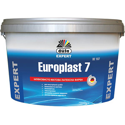 Краска латексная водоэмульсионная Dufa Europlast 7 DE 107 шелковистый мат белый 1л 