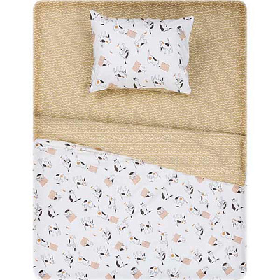 Комплект постільної білизни Cute cats 1,5 бежевий із малюнком