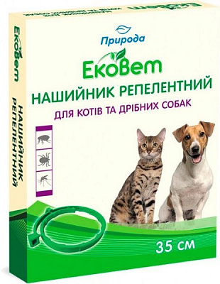 Ошейник Природа протипаразитарний ЕкоВет для котив и малих собак 35см,