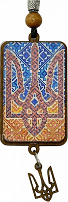 Подвеска деревянная Герб Украины 15 см желто-голубой P-2201