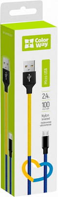 Кабель ColorWay USB - MicroUSB 2.4А 1 м жовтий із синім (CW-CBUM052-BLY)