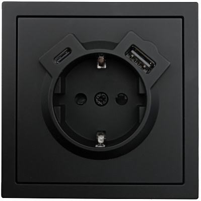 Механизм розетки бытовая + USB + Type C с заземлением HausMark Juna IP20 черный матовый 7041-1788U2-181TC