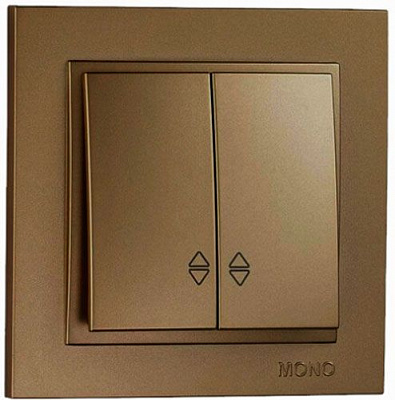 Выключатель проходной двухклавишный Mono Despina без подсветки 10 А 250В бронзовый 102-232323-111