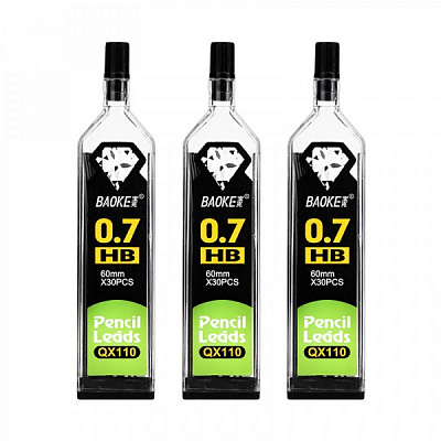 Стрижень НВ 0.7 мм 60 мм х 30 шт у тубі QX110 Baoke
