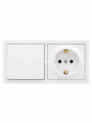 Розетка + вимикач одноклавішний Lezard LETO білий 752-0200-170BAP