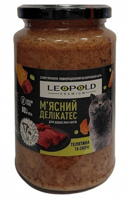 Консерва для дорослих котів Леопольд Premium м'ясний делікатес телятина та овочі беззерновий 400 г