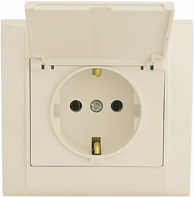 Розетка с заземлением Makel Defne без шторок с крышкой кремовый 42010029