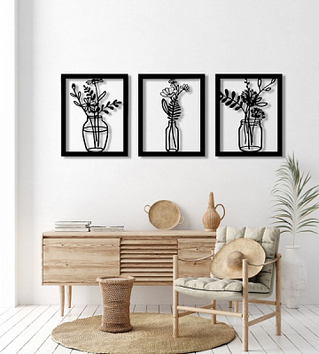 Декор настенный Цветы в вазонах PN 264 41x102 см черный 