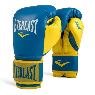 Боксерські рукавиці Everlast POWERLOCK PU GLOVES 14oz синьо-жовтий