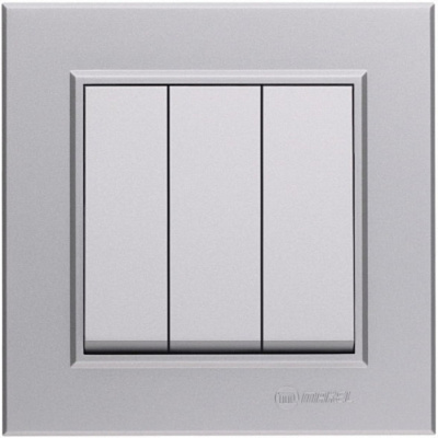 Вимикач триклавішний Makel Karea без підсвітки срібло 56065091