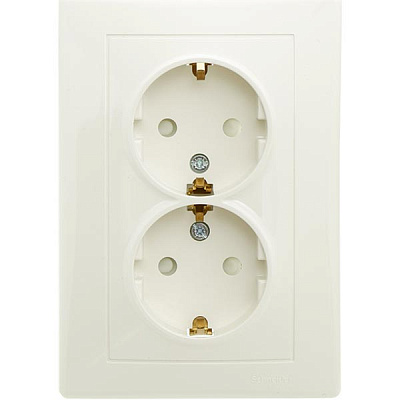 Розетка двойная с заземлением Schneider Electric Sedna со шторками кремовый SDN3000423