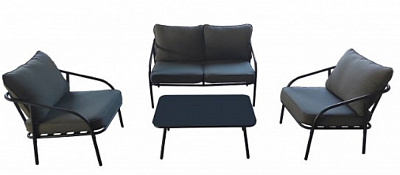 Комплект металлической мебели Indigo ФЕЛИЦИЯ стол + софа + 2 кресла, подушки серый/графит