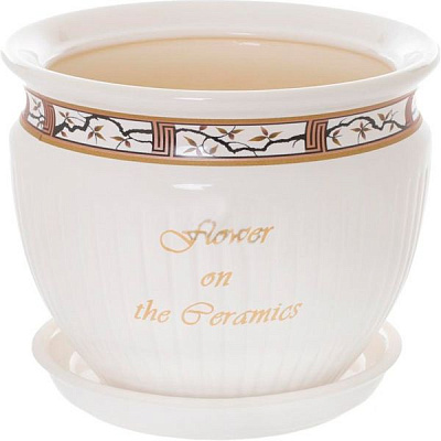Горщик керамічний Оріана-Запоріжкераміка Антика №2 біла сакура круглий 2,8л білий/з малюнком