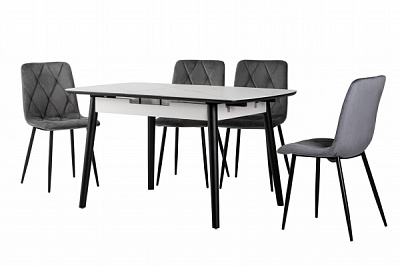 Стіл обідній Клімена білий мармур /чорний