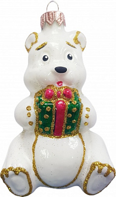 Ялинкова іграшка Юріта Ведмідь з подарунком 10,6 см білий 1001M