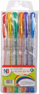 Набор ручек гелевых Nota Bene Glitter 6 цветов 