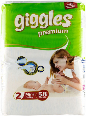 Подгузники Giggles Premium 2 Mini 3-6 кг 58 шт.