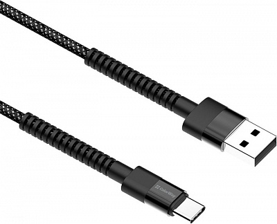 Кабель ColorWay USB - Type-C (nylon - long head) 2.4А 1 м черный (CW-CBUC063-BK)