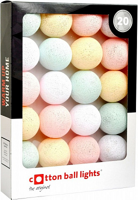 Электрогирлянда Котоновые шарики PASTEL лампа накаливания 20 ламп 