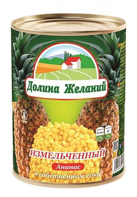Ананас консервированный Долина желаний измельченный в собственном соку 580 мл 540 г