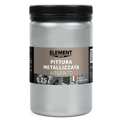 Фарба акрилова Element Decor металізована Pittura metallizzata Argento металевий срібний 0,25л
