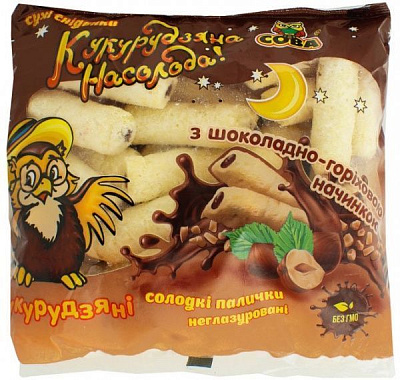 Палочки кукурузные Сова с шоколадно-ореховой начинкой 115 г