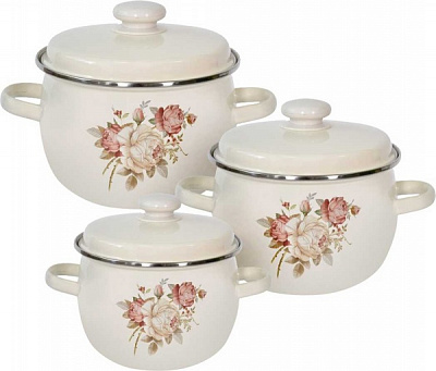 Набір каструль емальованих 2,5/3,5/5 л Троянда Idilia