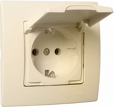 Розетка с заземлением Makel Lillium Natural Kare без шторок с крышкой кремовый 32010029