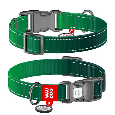 Нашийник Waudog Nylon Mono світловідбивний XL зелений нейлон Ш 25 мм Д 37-58 см