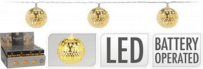 Электрогирлянда Шары золотые с белым свечением встроенный светодиод (LED) 10 ламп 1,8 м