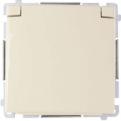 Розетка вологозахищена із заземленням Simon Basic без шторок з кришкою кремовий BMGZ1B.01/12