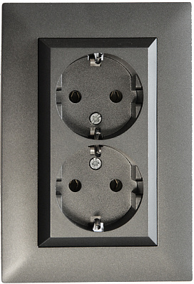 Розетка подвійна із заземленням Makel Rizz IP20 димчастий 88050082