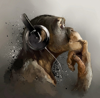 Репродукция Горилла в наушниках 50x50 см Арт Фемелі 