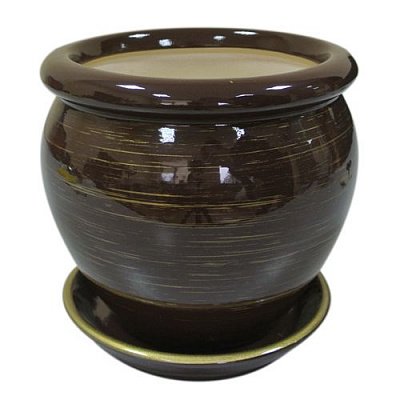 Горшок керамический Ориана-Запорожкерамика Вьетнам №1 глянец круглый 18л шоколад с золотом 