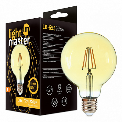 Лампа светодиодная LightMaster LB-655 Filament Deco G95 6 Вт E27 2700 К 230 В желтая 81050