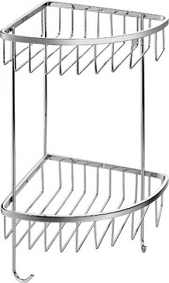 Полка угловая EGO 2-х ярусная с крючками 194x194x400 мм 