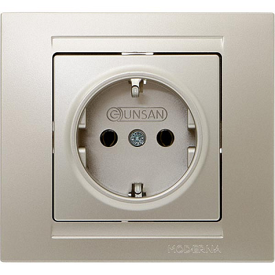 Розетка с заземлением Gunsan Moderna без шторок бежевый металлик MD 29 25 115