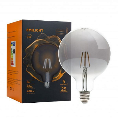 Лампа светодиодная Emilight Matt Grey G125 8 Вт E27 3000 К 220 В прозрачная Filament G125-8W-3000K-E27 саж 