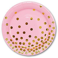 Тарілка паперова Горошок рожевий із золотим Весела витівка 6 шт. 