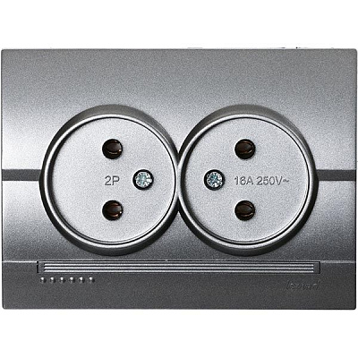 Розетка подвійна без заземлення Lezard Deriy 16 А 250 В без шторок темно-сірий металік 702-2929-128В