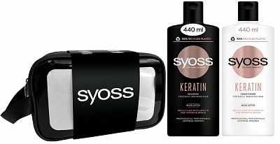 Набір подарунковий для жінок Syoss Keratin Косметичка + Шампунь 440 мл + Бальзам 440 мл