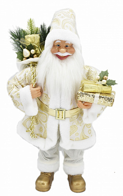 Декоративна новорічна фігура Санта з подарунками біло-золотий 60 см