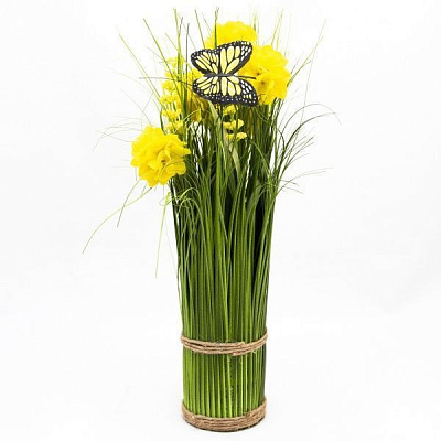 Растение искусственное с бабочкой Сноп 32,5 см, желтого цвета