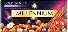 Шоколад Millennium Gold молочный с цельным орехом и изюмом 100 г