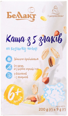 Каша Беллакт от 6 месяцев на козьем молоке 5 злаков 200 г 