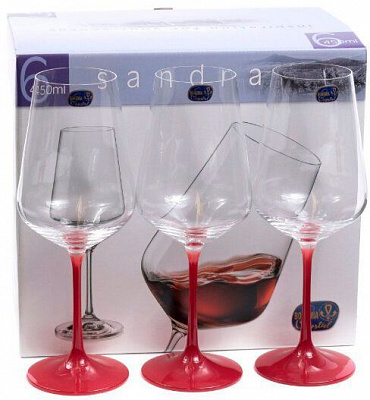 Набор бокалов для шампанского Sandra 200 мл 6 шт. с красной ножкой Bohemia