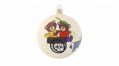 Шар стеклянный Мишки на тележке 100 мм разноцветный